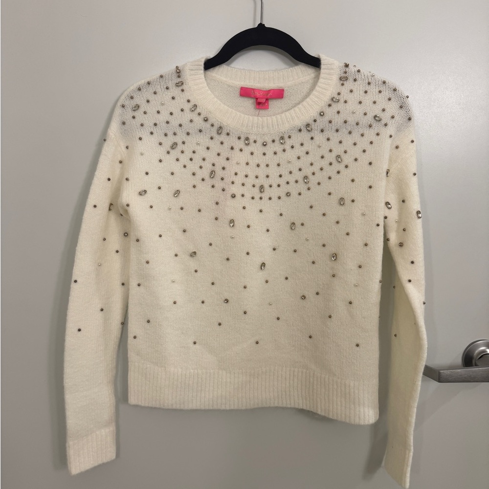 NWT Lilly Pulitzer Cream Sweater with Embellishments